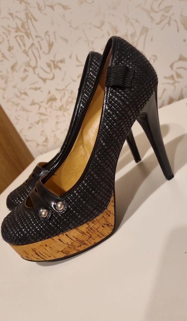 Siyah Yılan Desenli Platform Topuklu Kadın Stiletto - Görsel 3