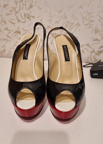 Parlak Kırmızı Siyah Modern Klasik Stiletto - Görsel 2