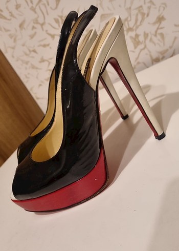 Parlak Kırmızı Siyah Modern Klasik Stiletto - Görsel 3