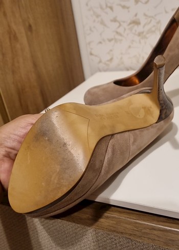 Bej Süet Platform Topuklu Stiletto - Görsel 4