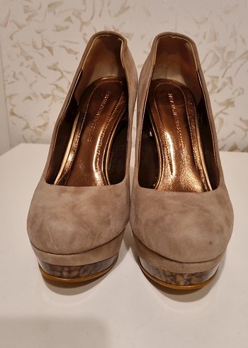 Bej Süet Platform Topuklu Stiletto - Görsel 2