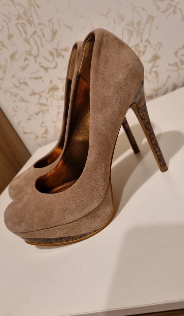 Bej Süet Platform Topuklu Stiletto - Görsel 3