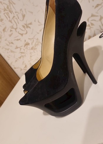 Siyah Süet Platform Topuklu Kadın Stiletto - Görsel 4