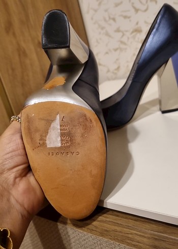 lacivert kösele italyan Kadın Kalın Topuklu topugun yarısı metal - Görsel 4