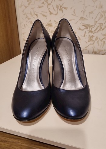 lacivert kösele italyan Kadın Kalın Topuklu topugun yarısı metal - Görsel 2