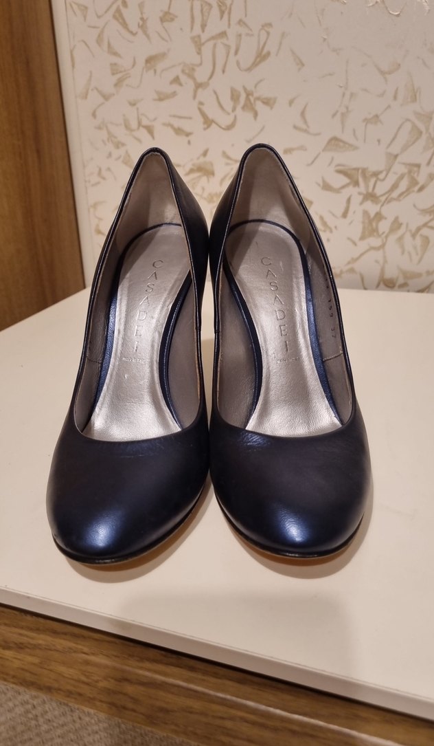 lacivert kösele italyan Kadın Kalın Topuklu topugun yarısı metal - Görsel 2