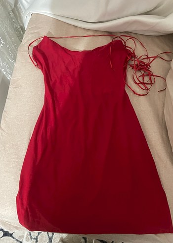 Parlak Kırmızı İp Askılı Mini Elbise - Görsel 2