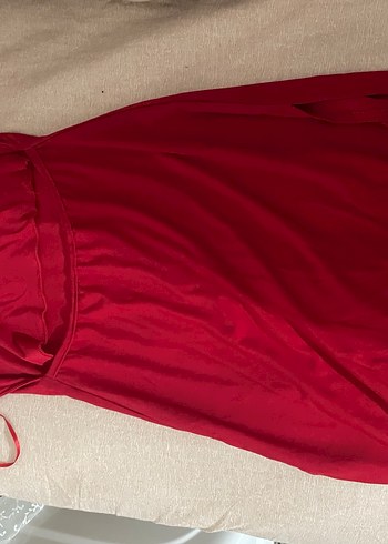 Parlak Kırmızı İp Askılı Mini Elbise - Görsel 3