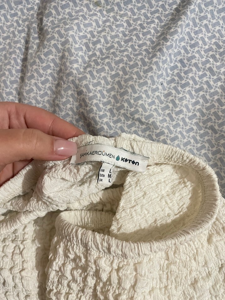 koton Kadın Beyaz Triko Keten Rahat Pantolon - Görsel 2