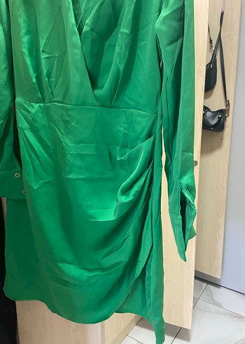 Parlak Yeşil Uzun Kollu Midi Kadın Elbise - Görsel 2