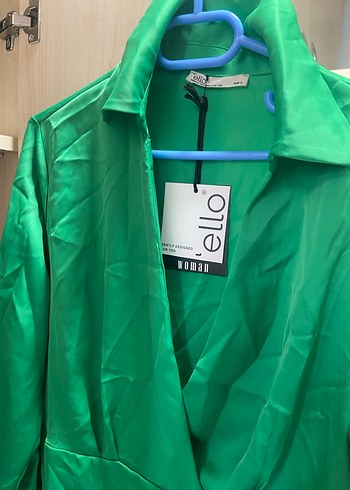 Parlak Yeşil Uzun Kollu Midi Kadın Elbise - Görsel 5