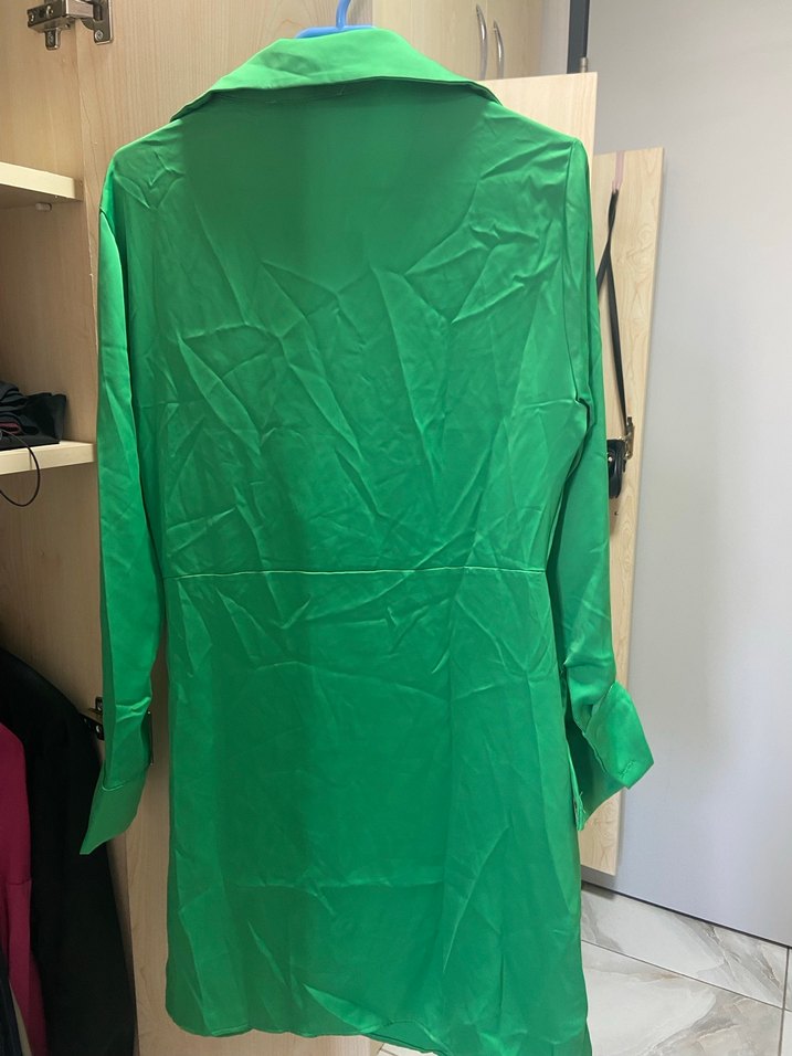 Parlak Yeşil Uzun Kollu Midi Kadın Elbise - Görsel 4