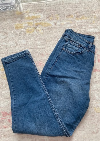 Düğmeli Kadın Mavi Denim Pantolon - Görsel 2