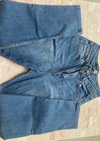 Düğmeli Kadın Mavi Denim Pantolon - Görsel 3