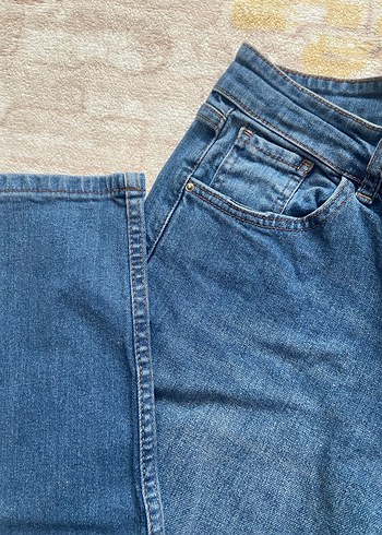 Düğmeli Kadın Mavi Denim Pantolon - Görsel 4