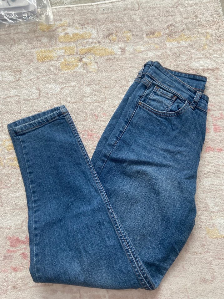 Düğmeli Kadın Mavi Denim Pantolon - Görsel 2