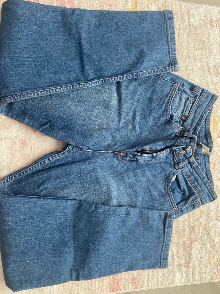 Düğmeli Kadın Mavi Denim Pantolon - Görsel 3
