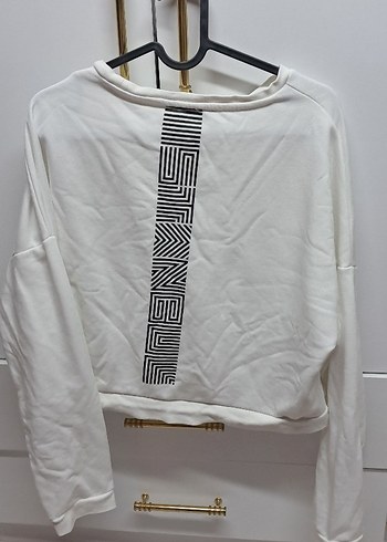 Kadın Beyaz Pamuklu Salaş Sweatshirt - Görsel 2