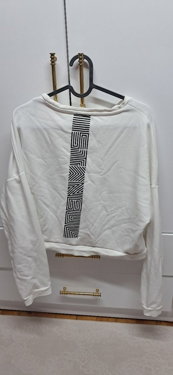 Kadın Beyaz Pamuklu Salaş Sweatshirt - Görsel 2