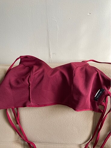 xs Beden bordo Renk Sırtı Bağlamalı Crop