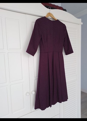 Mor Midi Piliseli Kadın Elbise - Görsel 5