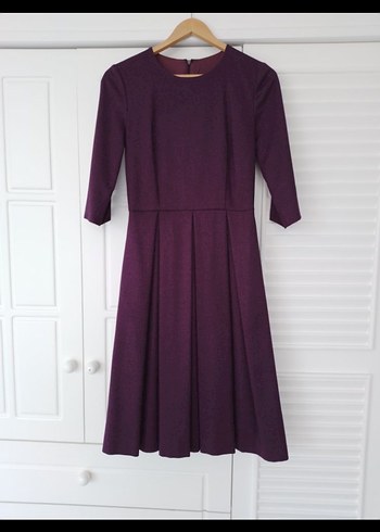 Mor Midi Piliseli Kadın Elbise - Görsel 6