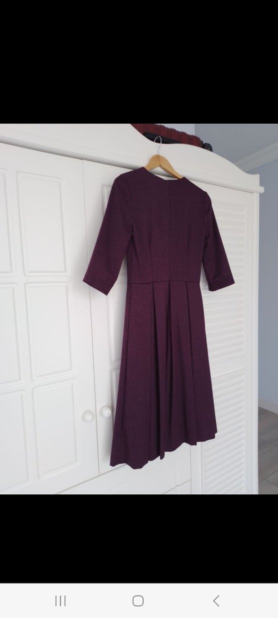 Mor Midi Piliseli Kadın Elbise - Görsel 5