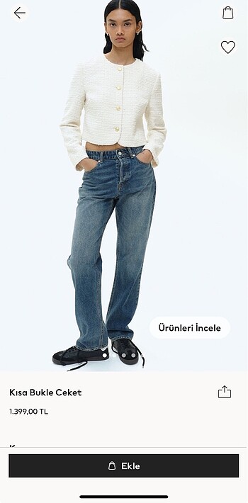 xl Beden H&M Bukle Ceket Ekru