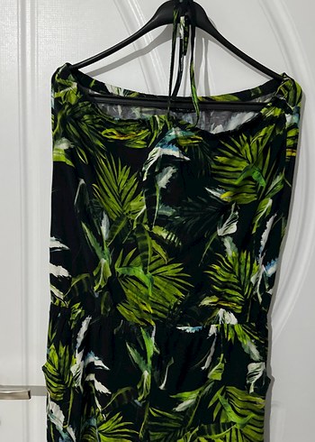 Yeşil Desenli Mini Straplez Tulum - Görsel 5