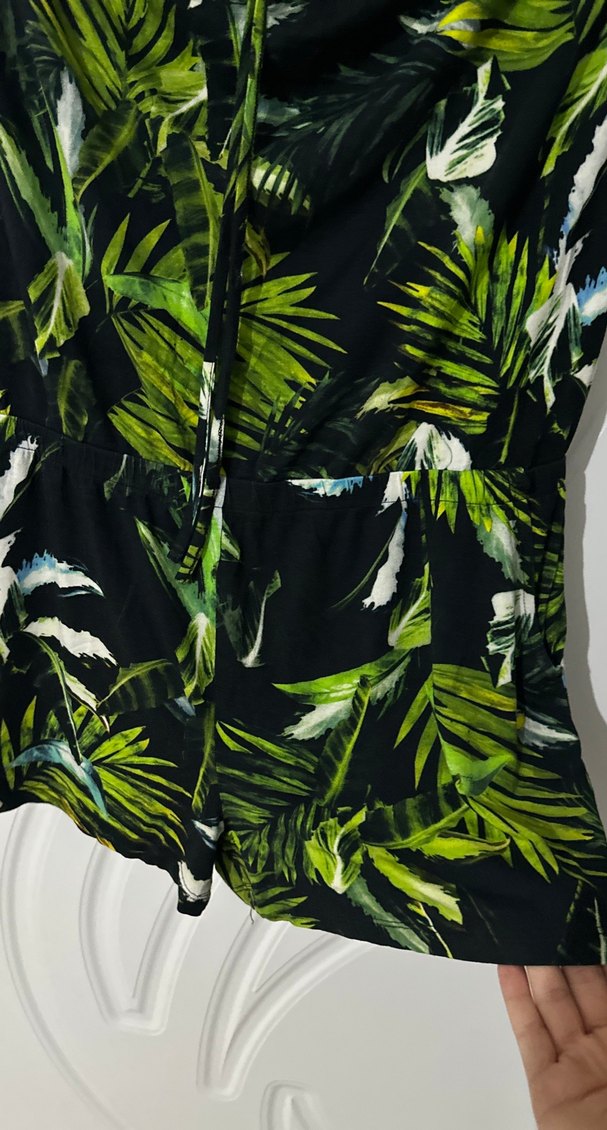 Yeşil Desenli Mini Straplez Tulum - Görsel 2