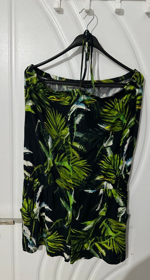 Yeşil Desenli Mini Straplez Tulum - Görsel 5