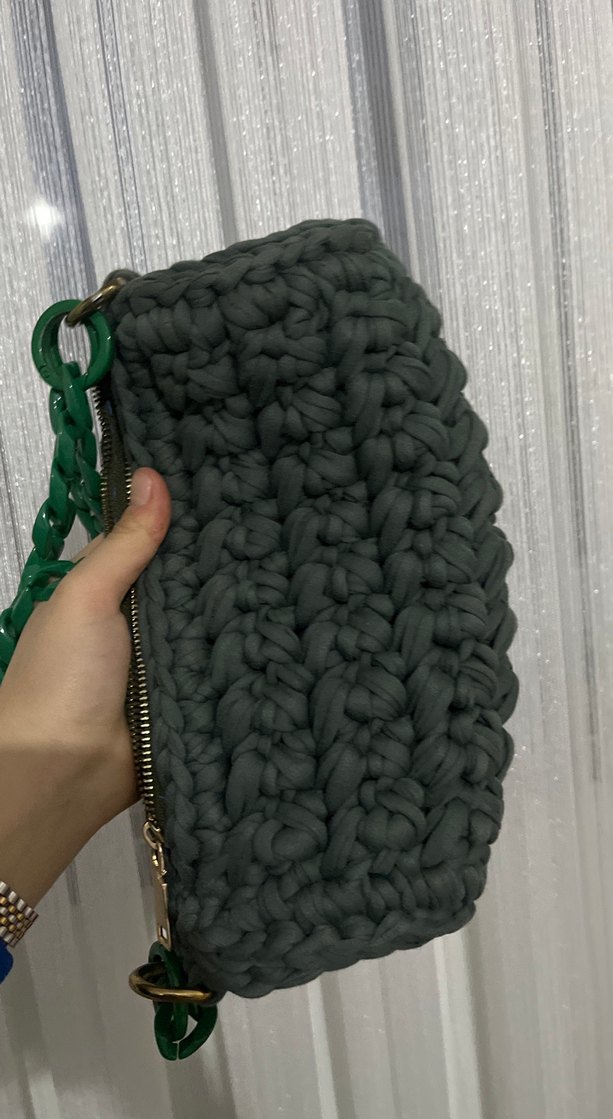 Yeşil Zincir Detaylı Örgü Kadın Çanta - Görsel 2