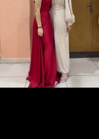 Kırmızı V Yaka İp Askılı Midi Elbise - Görsel 2