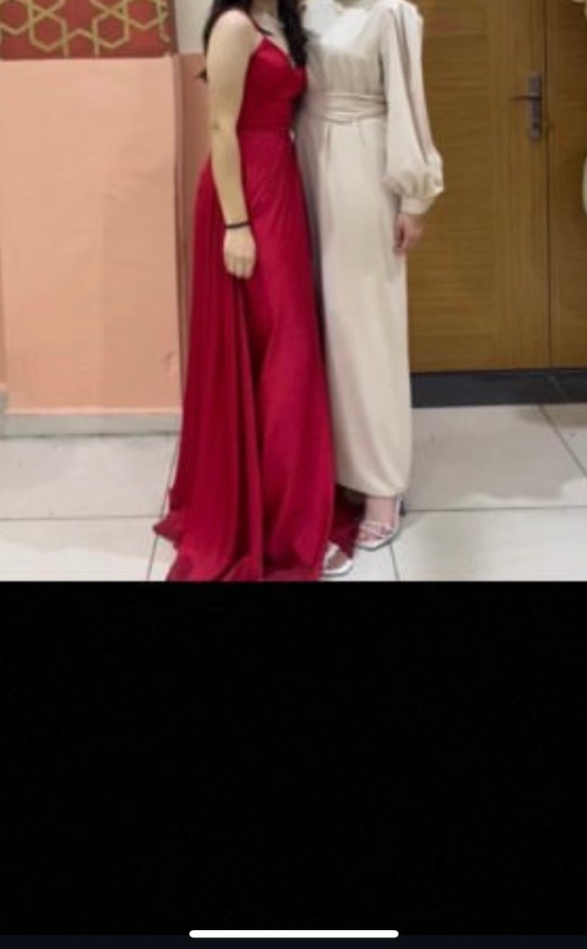 Kırmızı V Yaka İp Askılı Midi Elbise - Görsel 2