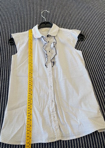 Düğmeli Kısa Kollu Beyaz puantiyeli Gömlek - Görsel 4