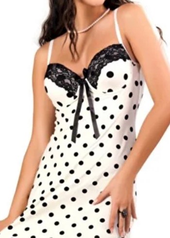 Beyaz Puantiyeli Dantelli Mini Elbise - Görsel 3