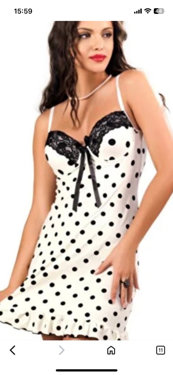 Beyaz Puantiyeli Dantelli Mini Elbise - Görsel 3