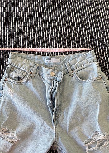 Kadın Mavi Yırtık Bol Kesim Denim Pantolon - Görsel 9