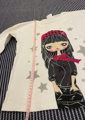 Beyaz Kız Çocuk Uzun Kollu Baskılı Tişört - Görsel 4