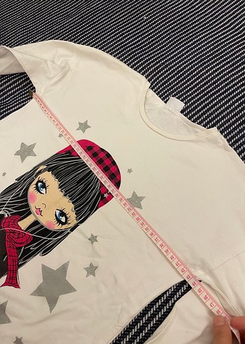 Beyaz Kız Çocuk Uzun Kollu Baskılı Tişört - Görsel 5