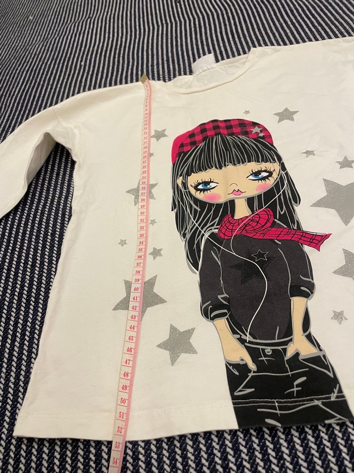 Beyaz Kız Çocuk Uzun Kollu Baskılı Tişört - Görsel 4