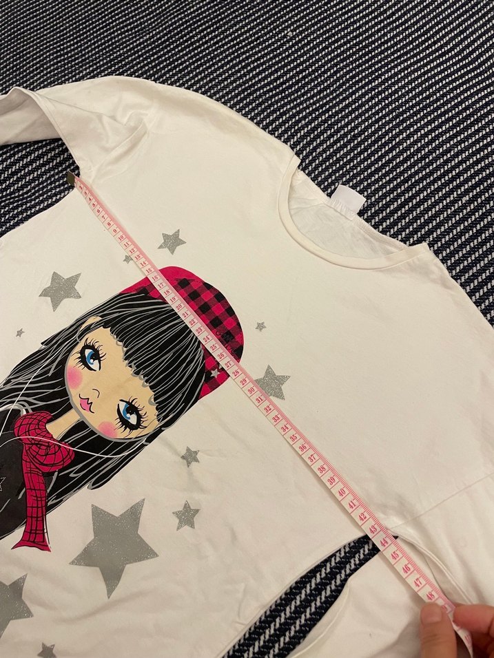 Beyaz Kız Çocuk Uzun Kollu Baskılı Tişört - Görsel 5