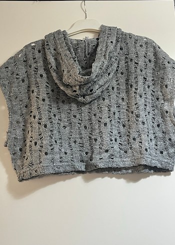 Gri Nakışlı Kapüşonlu Kadın Triko Sweatshirt - Görsel 2