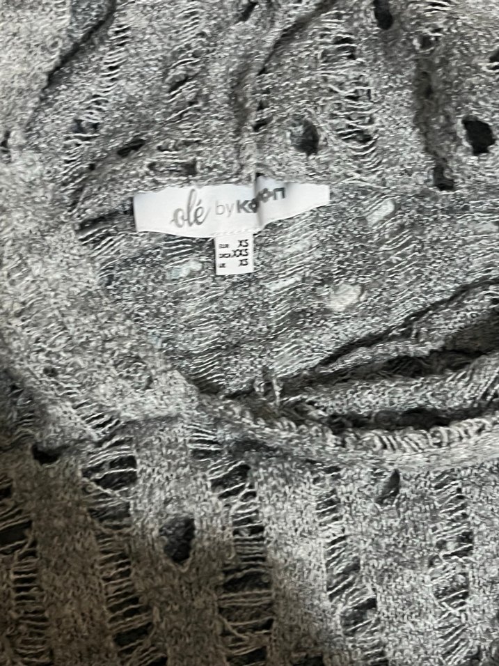 Gri Nakışlı Kapüşonlu Kadın Triko Sweatshirt - Görsel 3