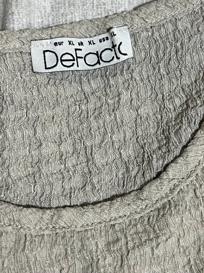 Bej Kısa Kollu Örgü Kadın Keten Gömlek - Görsel 3