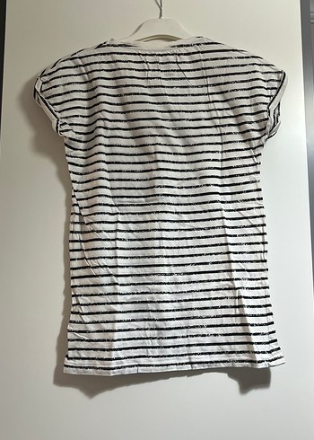 Kız Çocuk Beyaz Çizgili Baskılı Tişört - Görsel 2