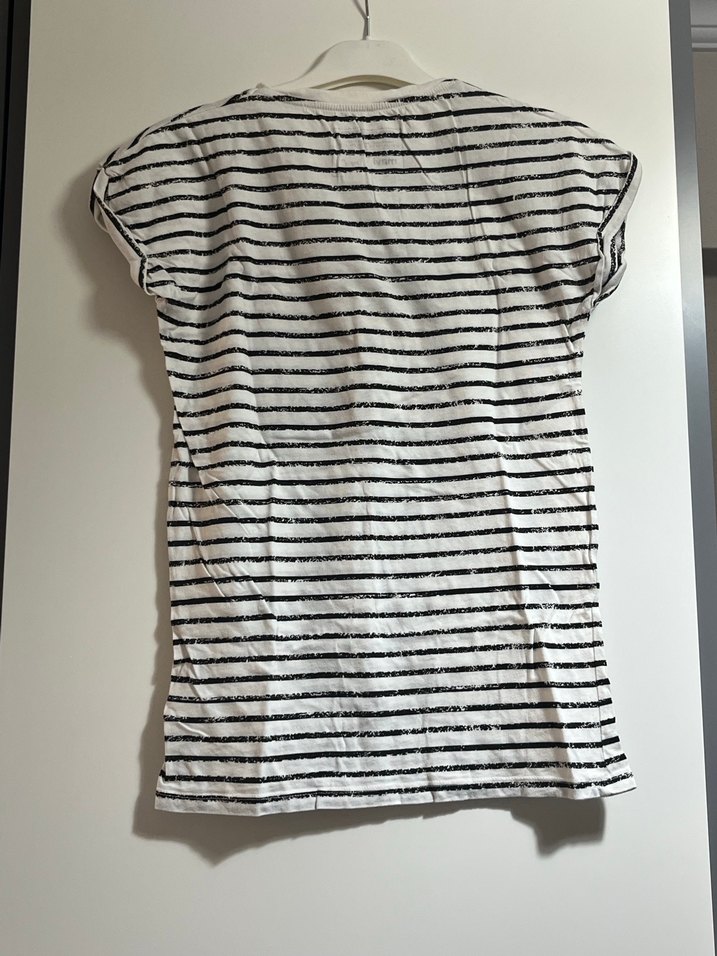 Kız Çocuk Beyaz Çizgili Baskılı Tişört - Görsel 2