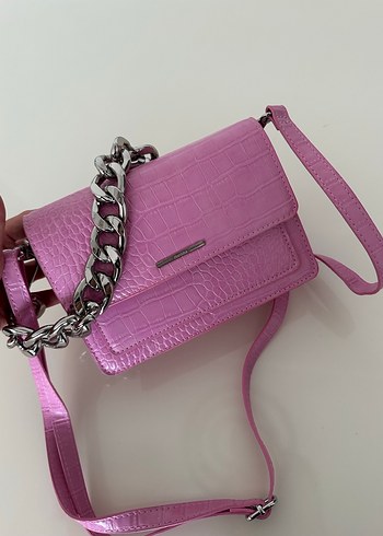 Berhska Pembe Yılan Derisi Desenli Zincir Detaylı Deri Çanta - Görsel 4