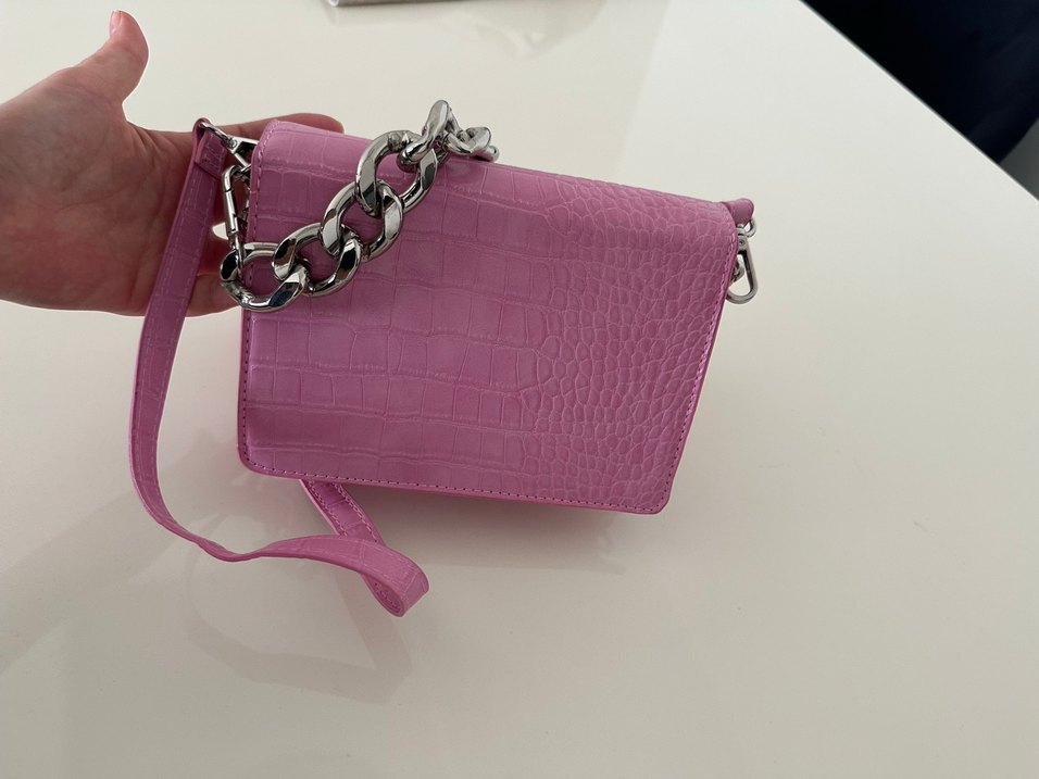 Berhska Pembe Yılan Derisi Desenli Zincir Detaylı Deri Çanta - Görsel 5