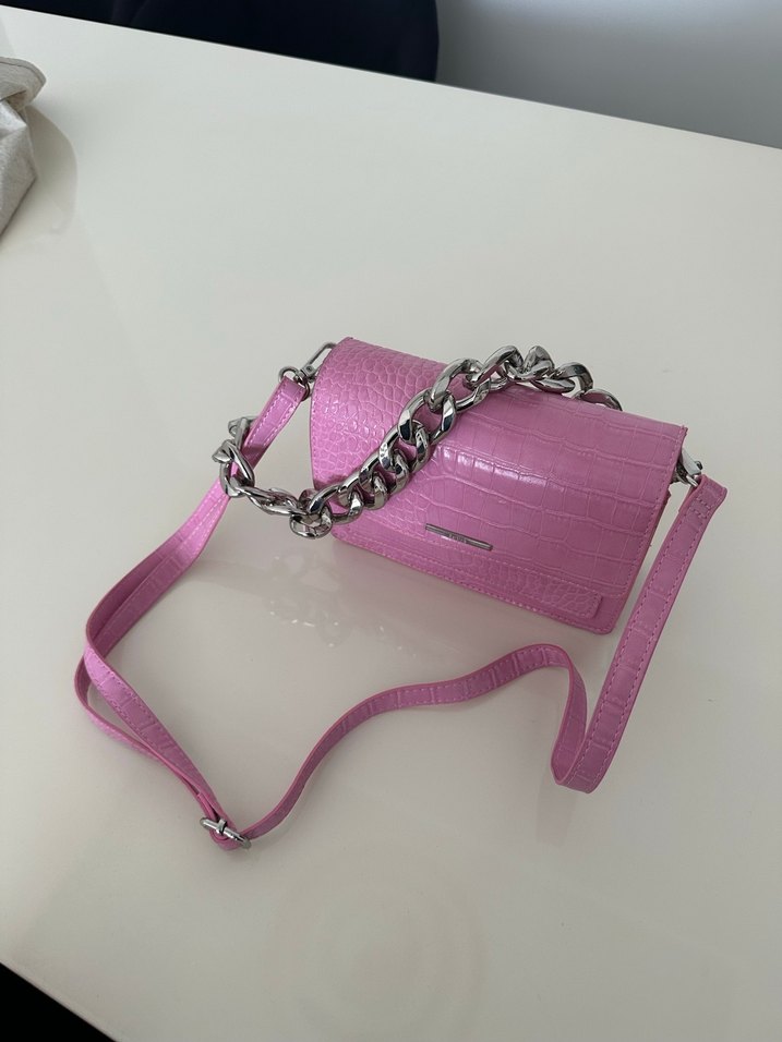 Berhska Pembe Yılan Derisi Desenli Zincir Detaylı Deri Çanta - Görsel 3